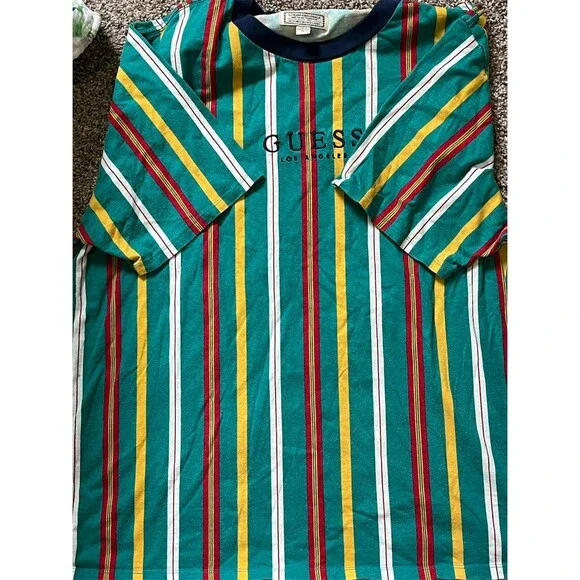 SOLD

Vintage Guess Los Angeles Originals T-Shirt Mens XL Green Striped Logo Tee - Picture 2 of 3
